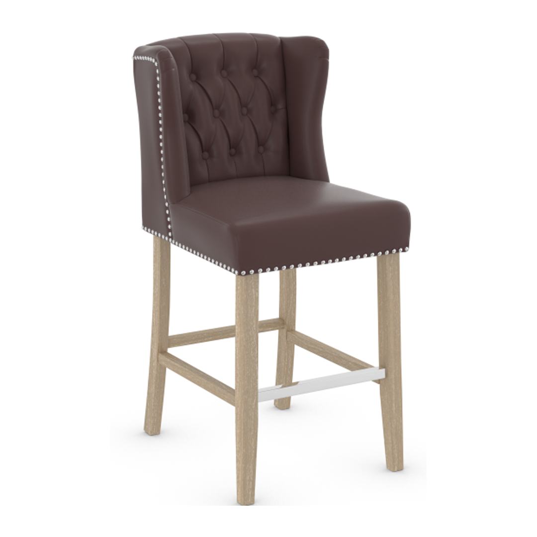 Faux Leather Bar Stool With Oak Wooden Legs - Eardley