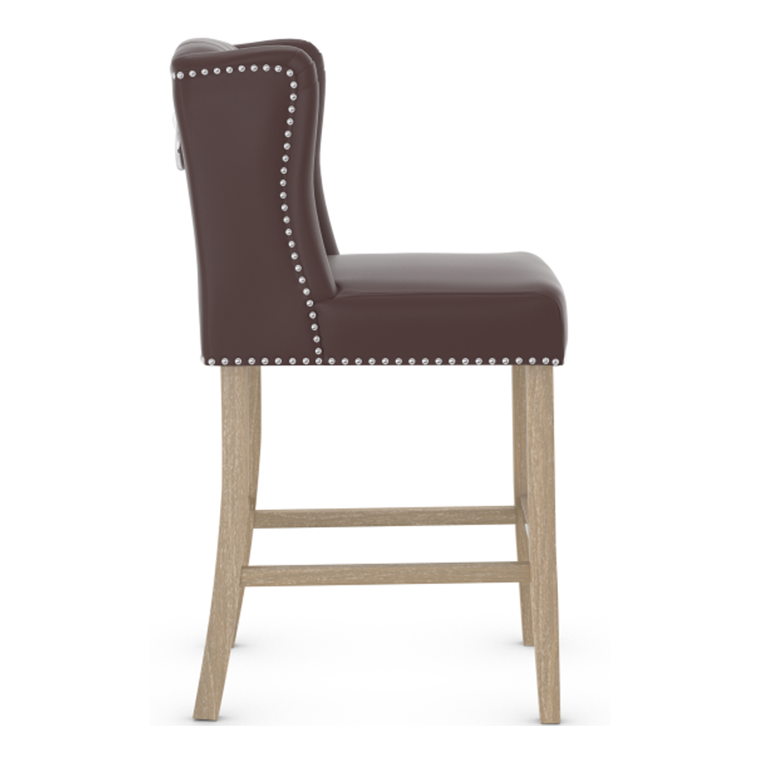 Faux Leather Bar Stool With Oak Wooden Legs - Eardley