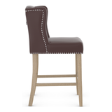 Faux Leather Bar Stool With Oak Wooden Legs - Eardley
