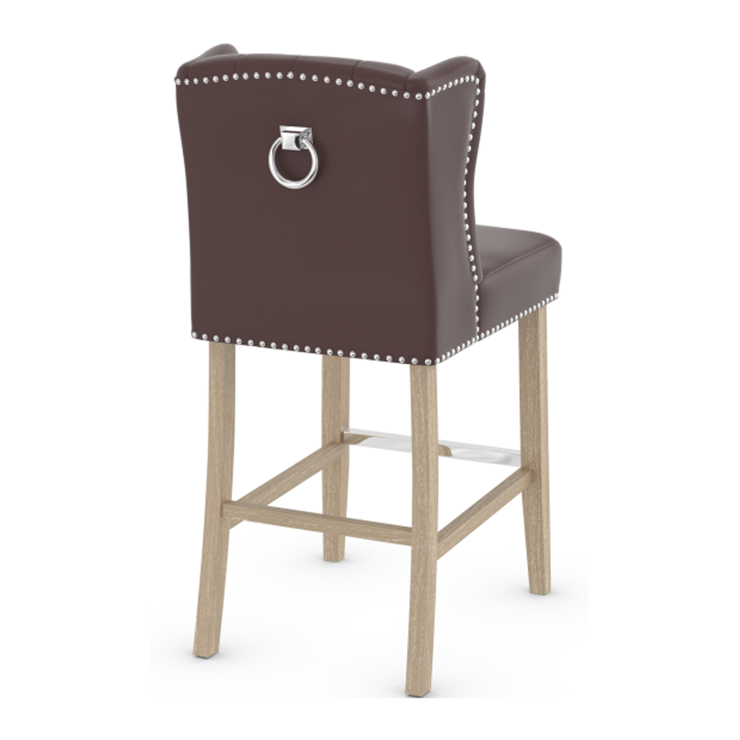 Faux Leather Bar Stool With Oak Wooden Legs - Eardley