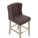 Faux Leather Bar Stool With Oak Wooden Legs - Eardley