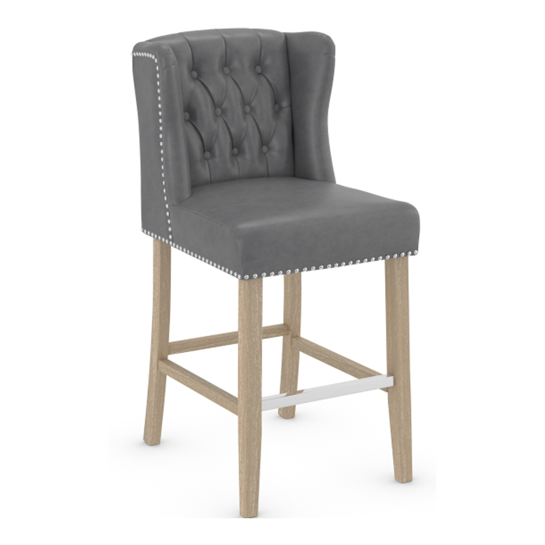 Faux Leather Bar Stool With Oak Wooden Legs - Eardley