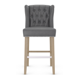 Faux Leather Bar Stool With Oak Wooden Legs - Eardley