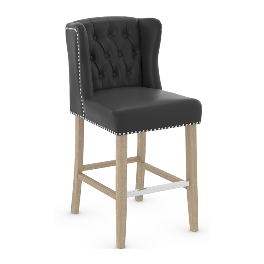Faux Leather Bar Stool With Oak Wooden Legs - Eardley