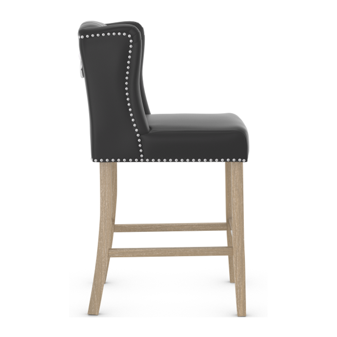 Faux Leather Bar Stool With Oak Wooden Legs - Eardley