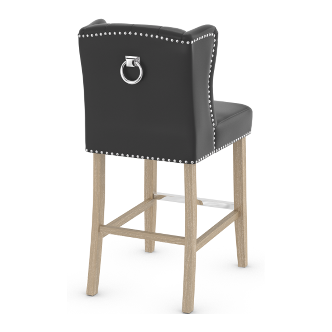 Faux Leather Bar Stool With Oak Wooden Legs - Eardley