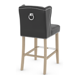 Faux Leather Bar Stool With Oak Wooden Legs - Eardley
