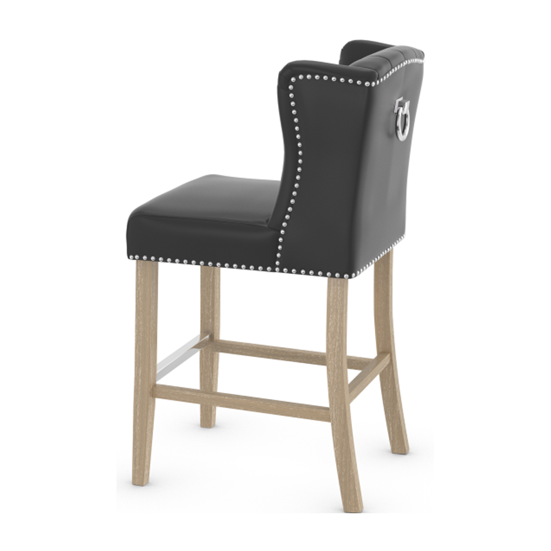 Faux Leather Bar Stool With Oak Wooden Legs - Eardley