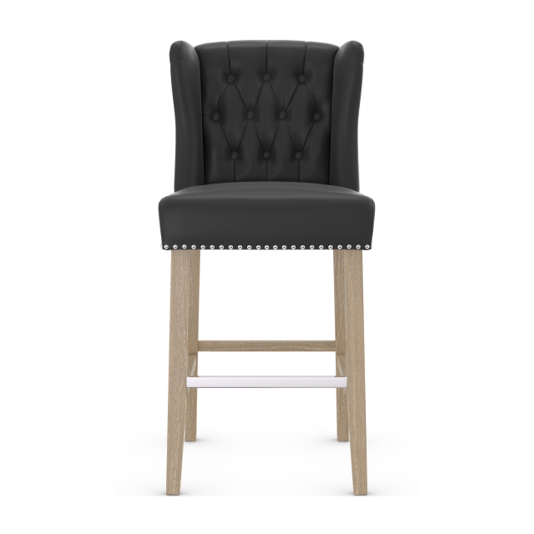Faux Leather Bar Stool With Oak Wooden Legs - Eardley