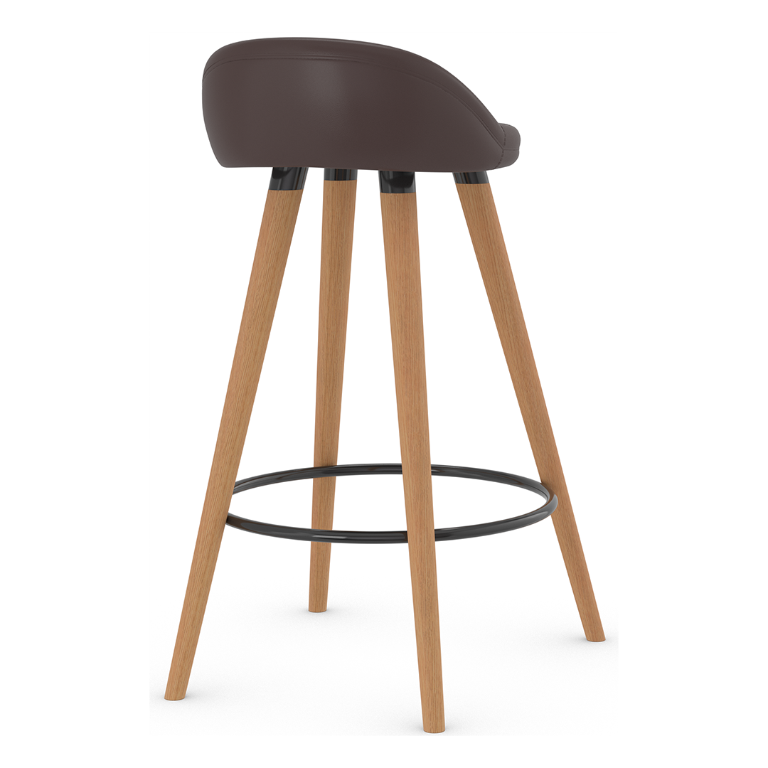 Faux Leather Bar Stool With Tapered Wooden Legs - Selhurst