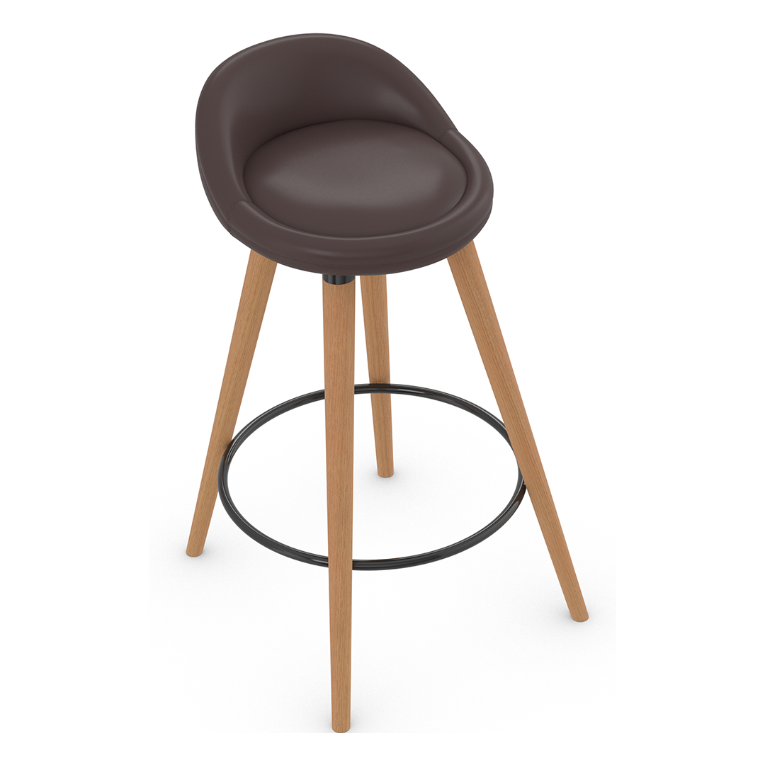 Faux Leather Bar Stool With Tapered Wooden Legs - Selhurst