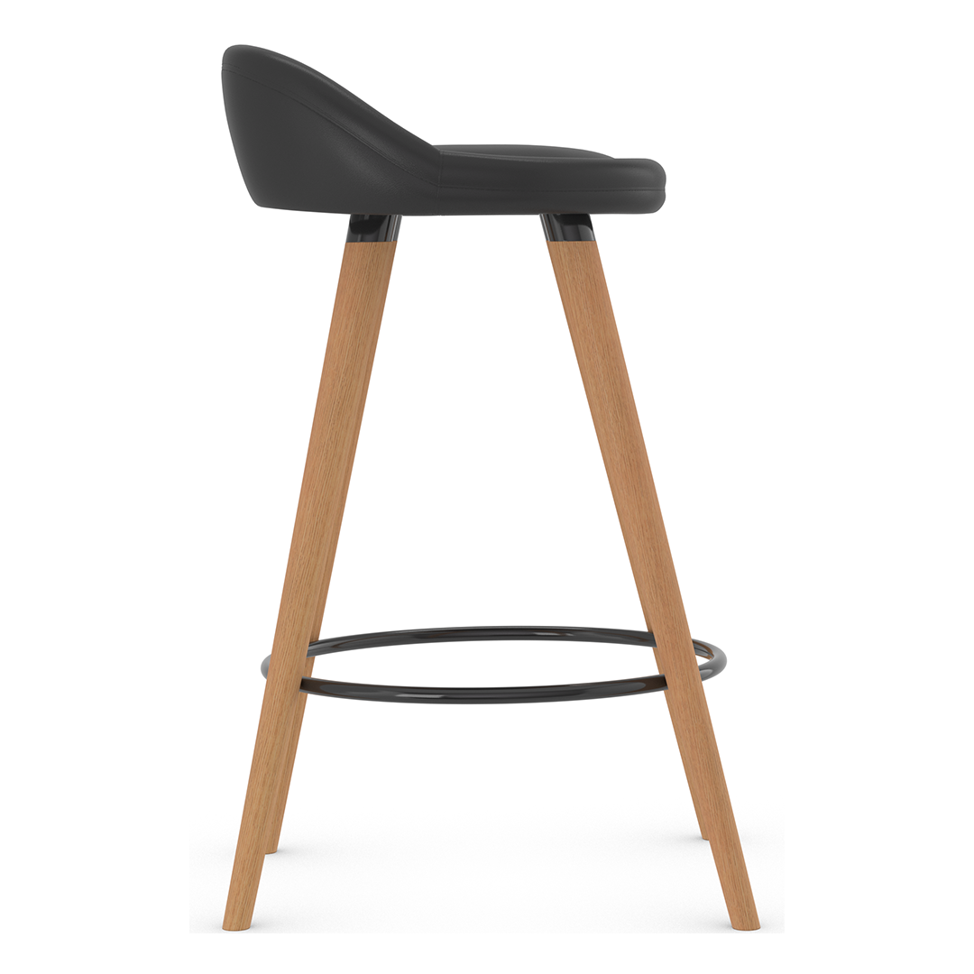 Faux Leather Bar Stool With Tapered Wooden Legs - Selhurst