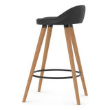 Faux Leather Bar Stool With Tapered Wooden Legs - Selhurst
