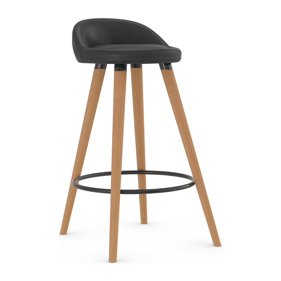 Faux Leather Bar Stool With Tapered Wooden Legs - Selhurst