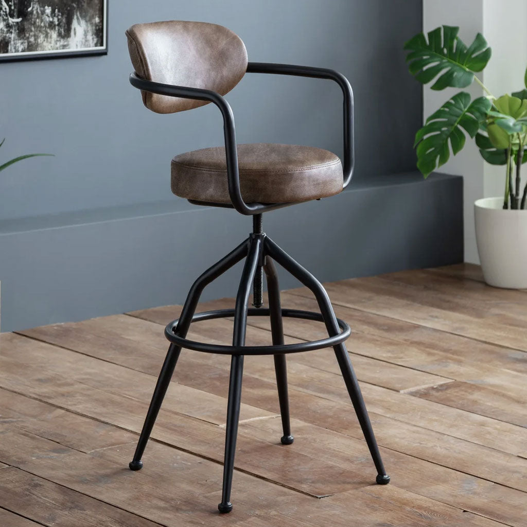 Faux Leather Bar Stool With Metal Frame - Barbican