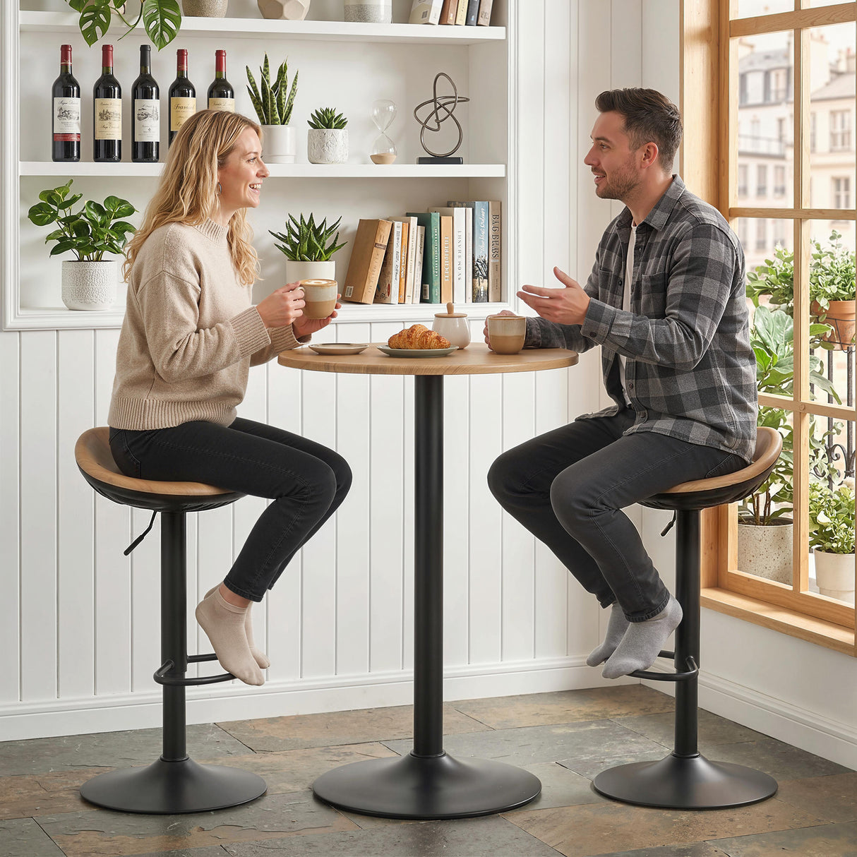 Faux Leather Bar Stools 40cm Wide in Set Of 2 - Velmora
