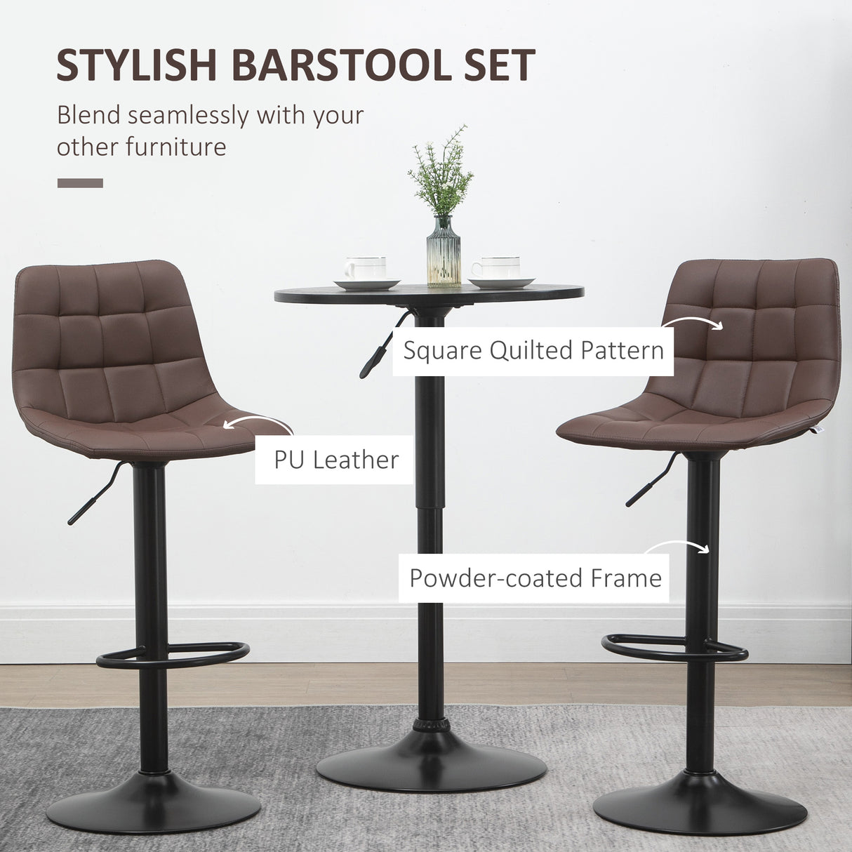 Faux Leather Bar Stools 42cm Wide in Set Of 2 - Velmora