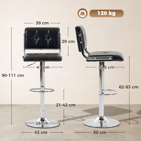 Faux Leather Bar Stools 43cm Wide in Set Of 2 - Velmora