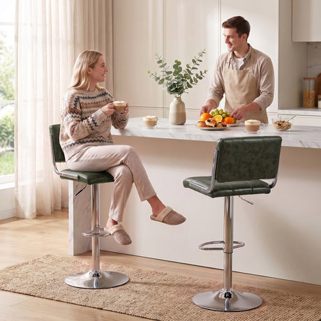 Faux Leather Bar Stools 43cm Wide in Set Of 2 - Velmora