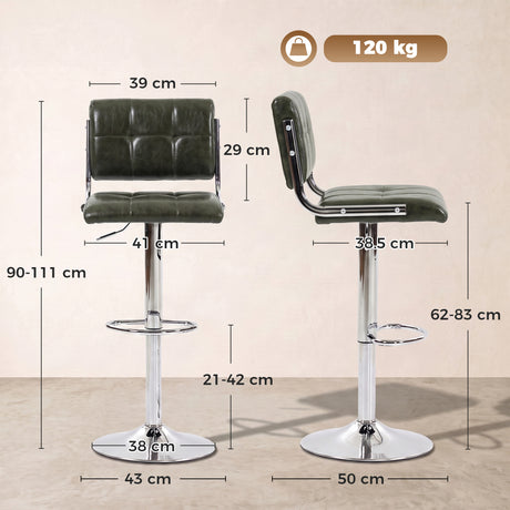 Faux Leather Bar Stools 43cm Wide in Set Of 2 - Velmora