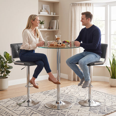 Faux Leather Bar Stools 43cm Wide in Set Of 2 - Velmora