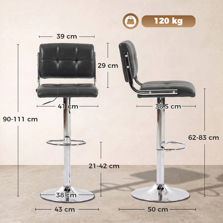 Faux Leather Bar Stools 43cm Wide in Set Of 2 - Velmora