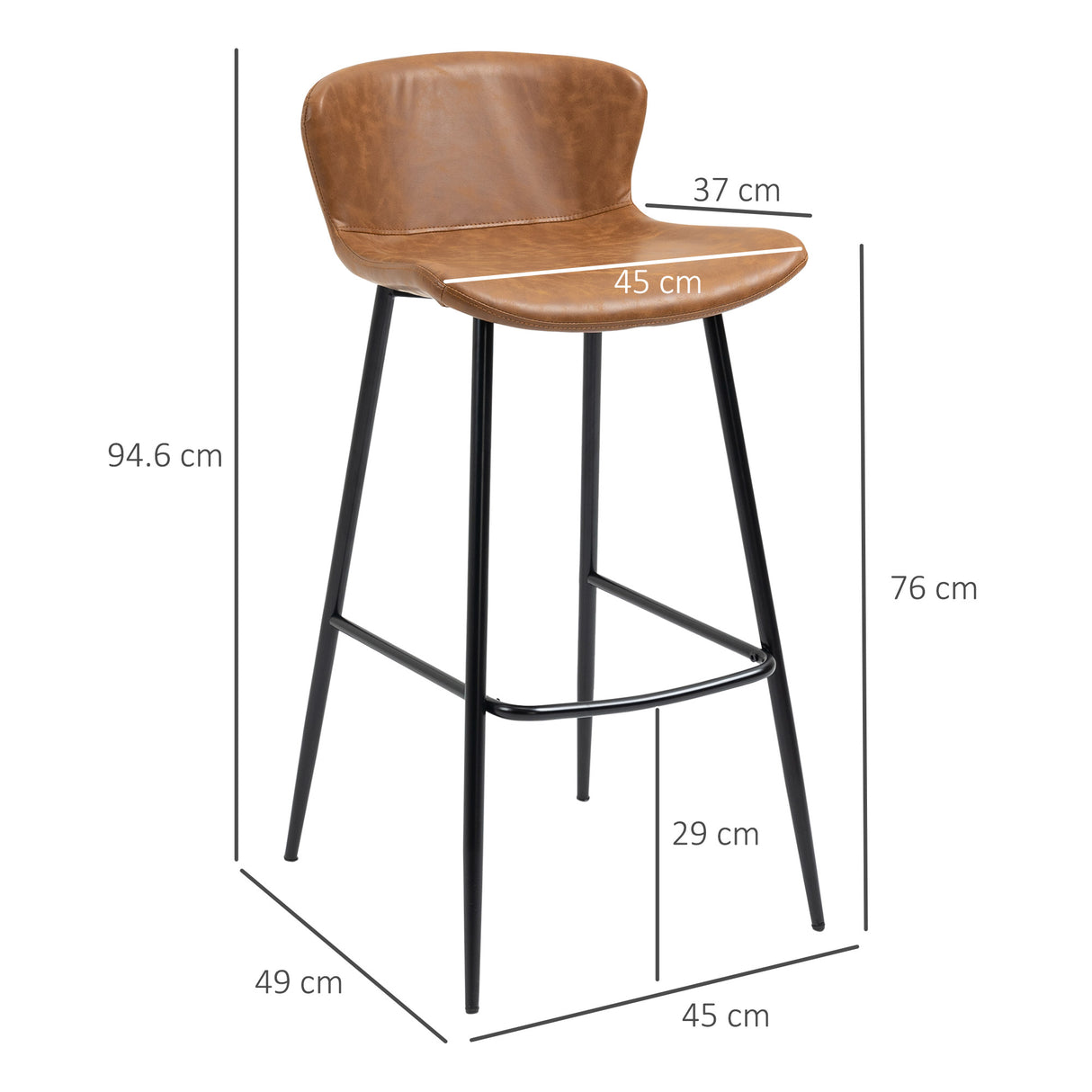 Faux Leather Bar Stools 45cm Wide in Set Of 2 - Velmora