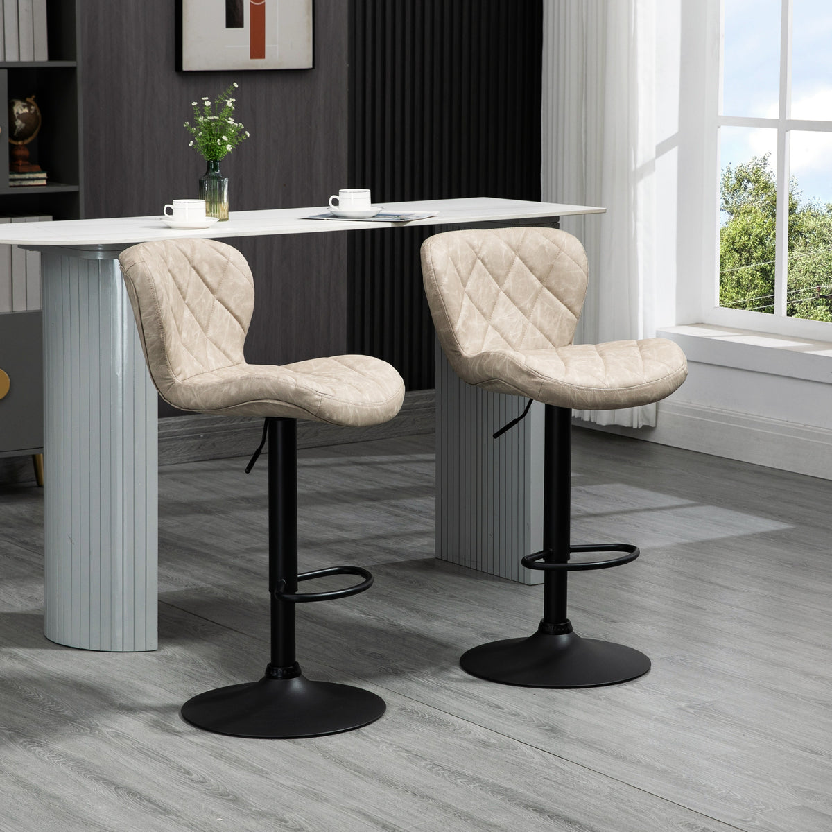 Faux Leather Bar Stools 46.5cm Wide in Set Of 2 - Velmora