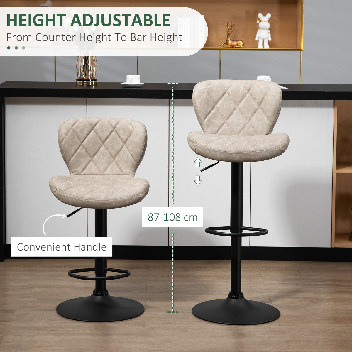 Faux Leather Bar Stools 46.5cm Wide in Set Of 2 - Velmora
