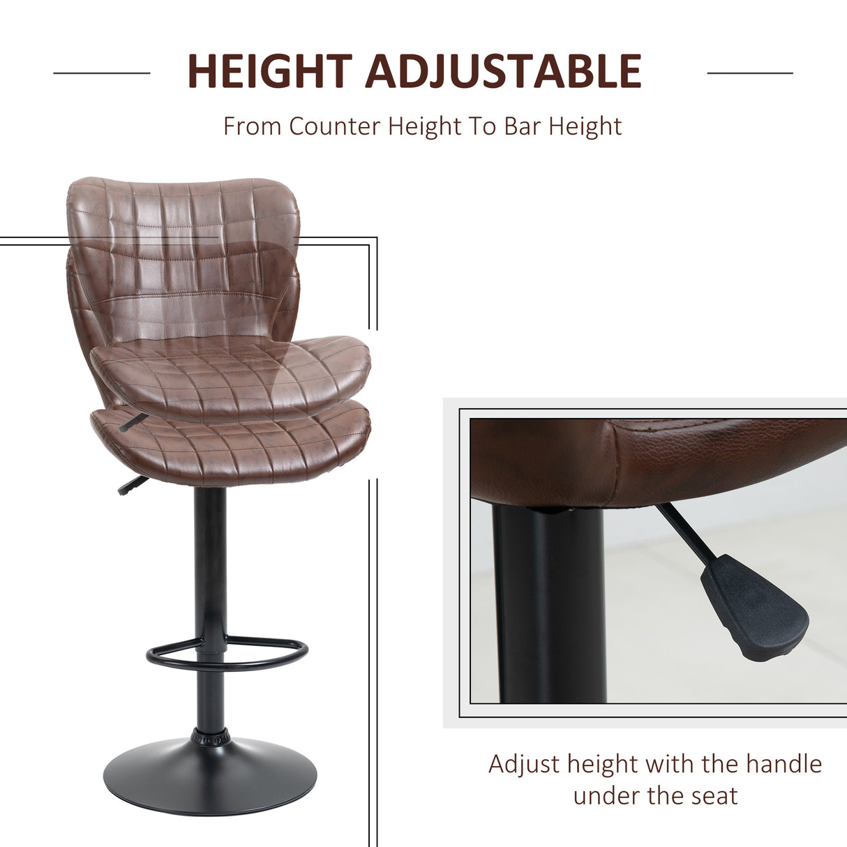 Faux Leather Bar Stools 47cm Wide in Set Of 2 - Velmora