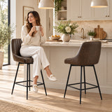 Faux Leather Bar Stools 48cm Wide in Set Of 2 - Velmora