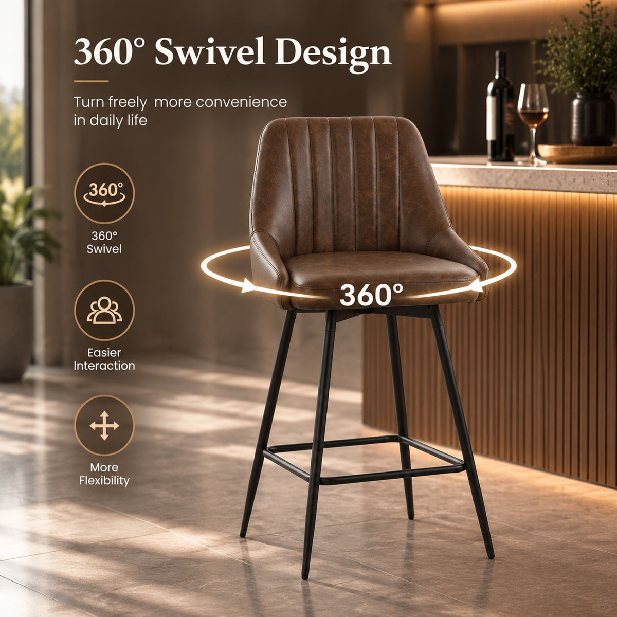 Faux Leather Bar Stools 48cm Wide in Set Of 2 - Velmora