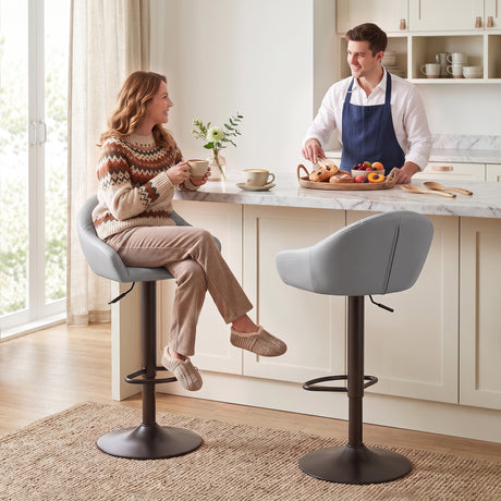 Faux Leather Bar Stools 49.5cm Wide in Set Of 2 - Velmora