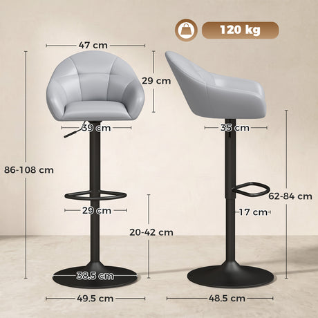Faux Leather Bar Stools 49.5cm Wide in Set Of 2 - Velmora