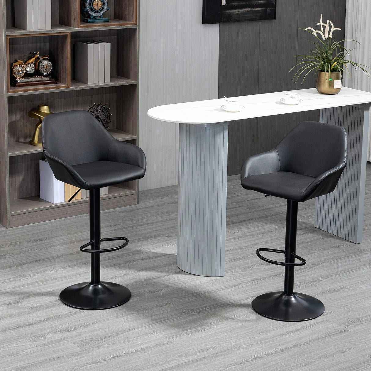 Faux Leather Bar Stools Height Adjustable Swivel in Set Of 2 - Velmora