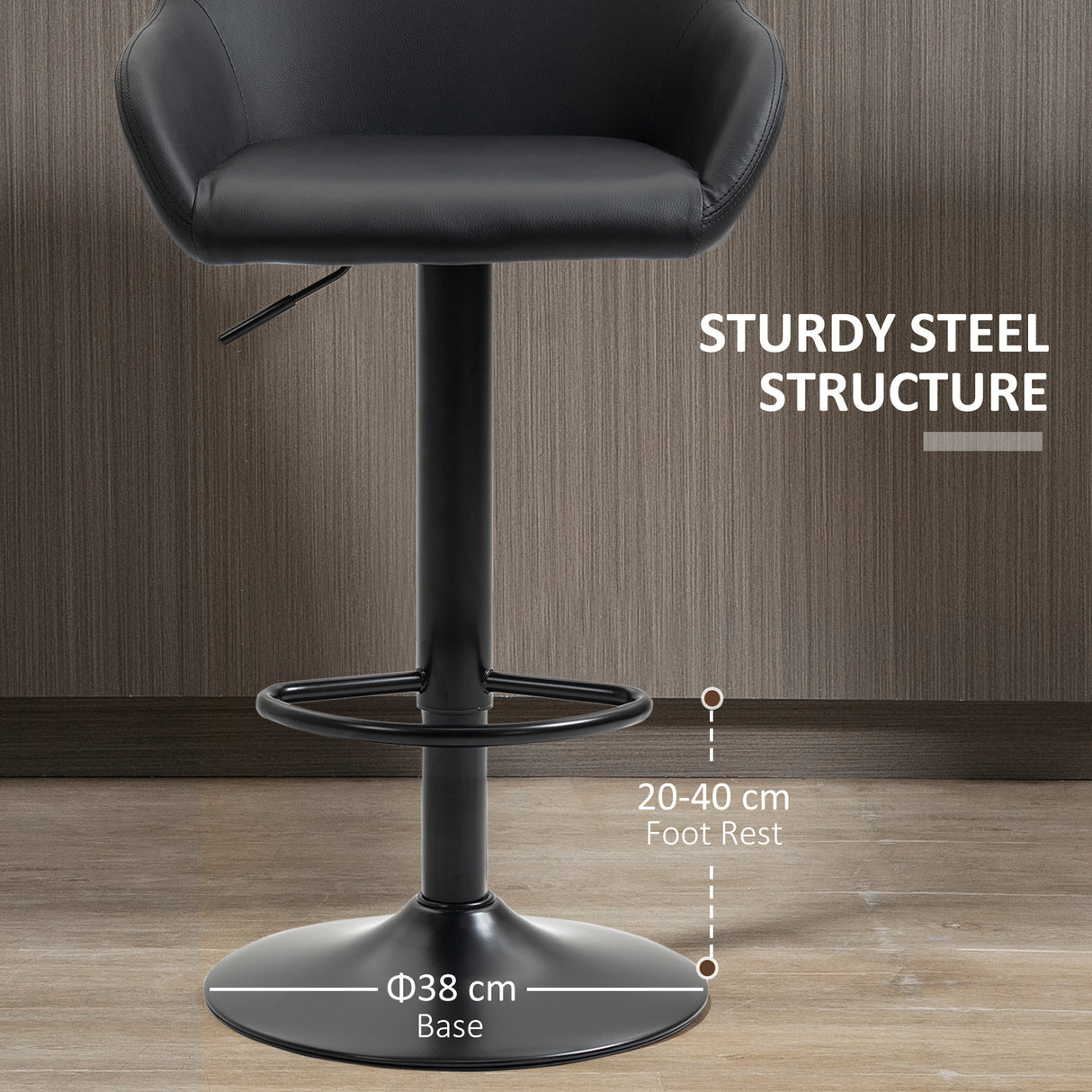 Faux Leather Bar Stools Height Adjustable Swivel in Set Of 2 - Velmora