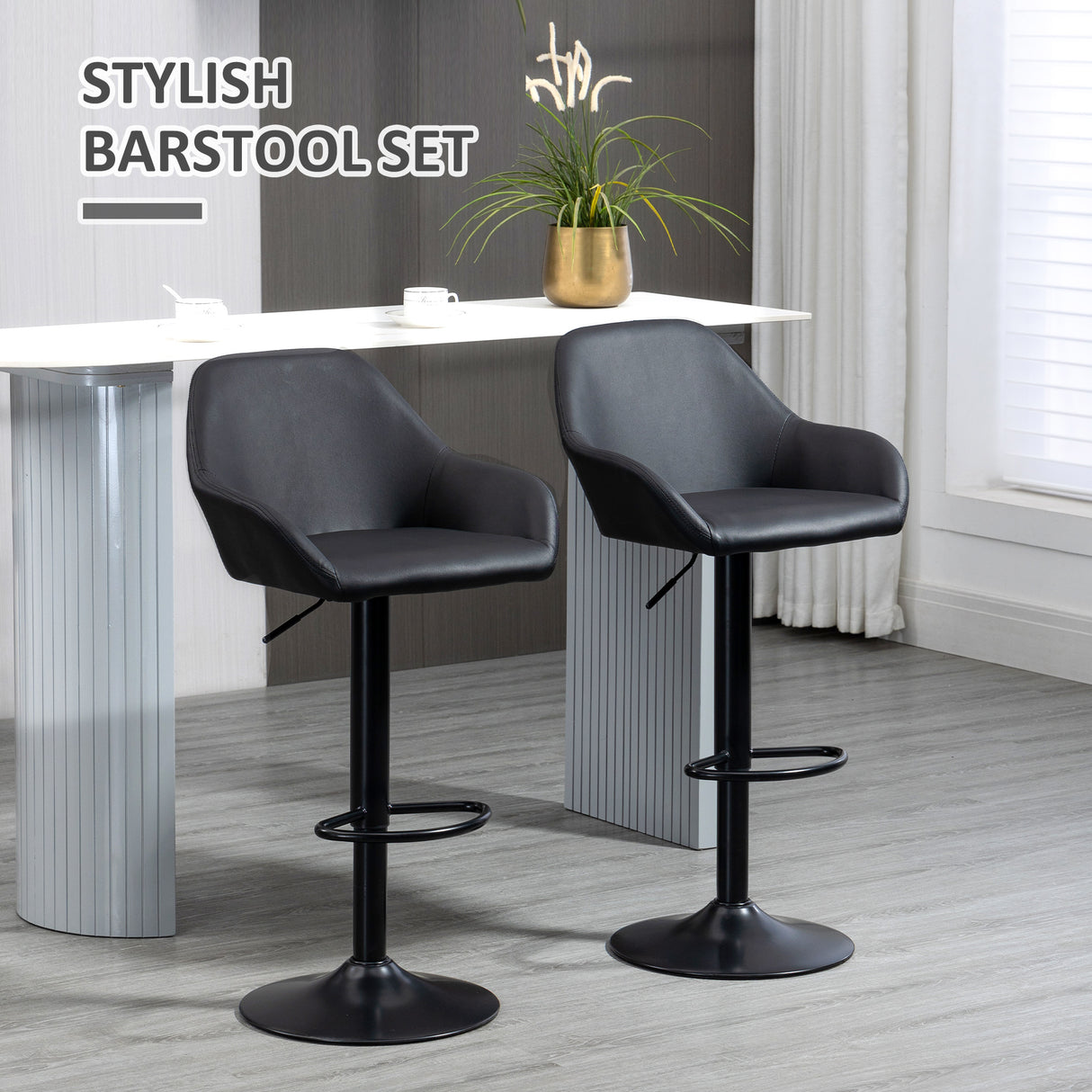 Faux Leather Bar Stools Height Adjustable Swivel in Set Of 2 - Velmora