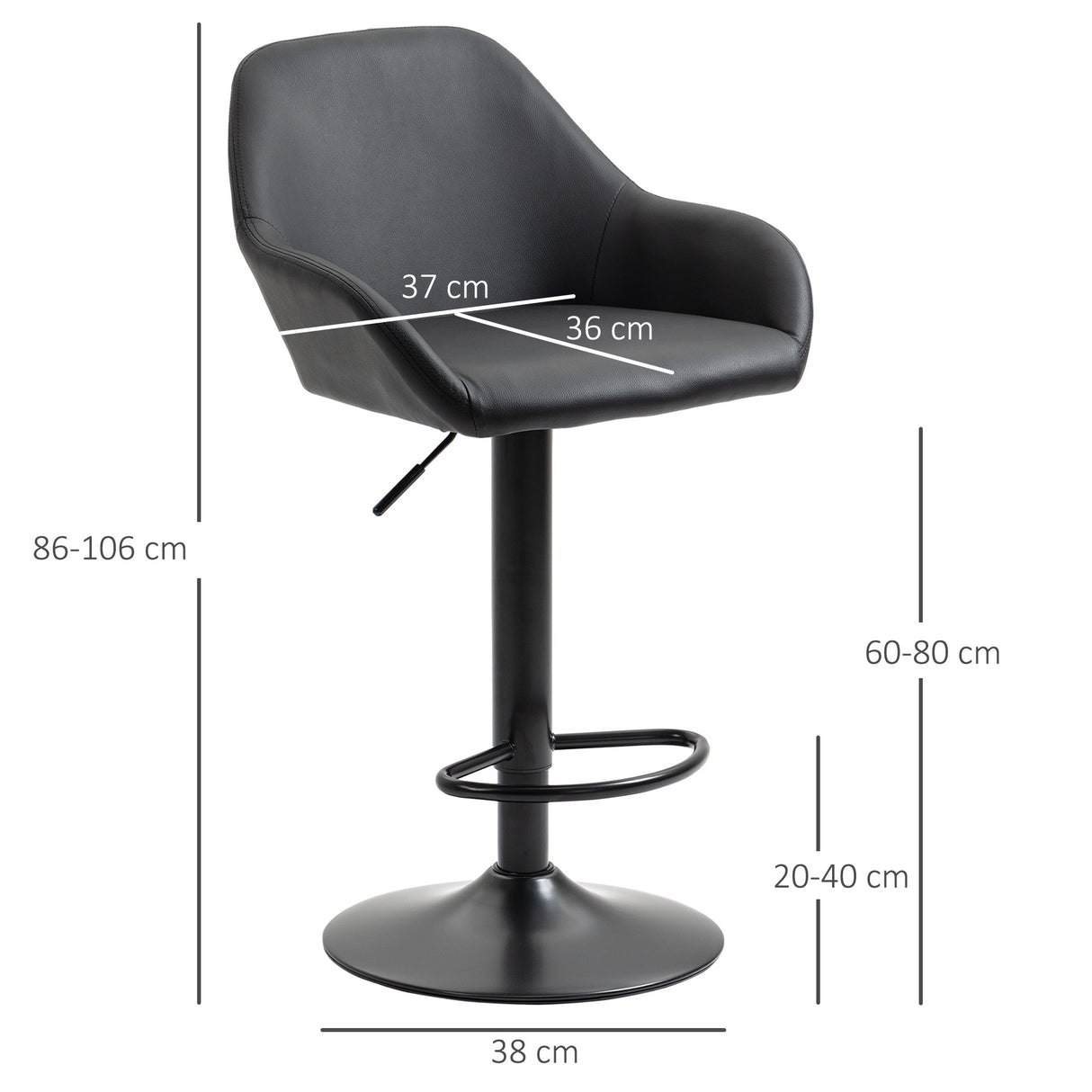 Faux Leather Bar Stools Height Adjustable Swivel in Set Of 2 - Velmora