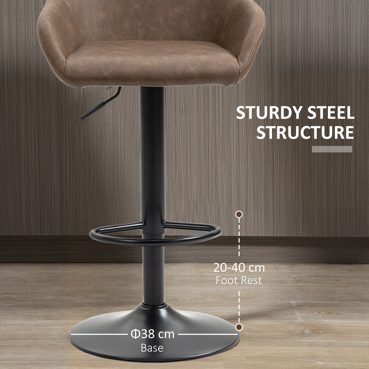 Faux Leather Bar Stools Height Adjustable Swivel in Set Of 2 - Velmora