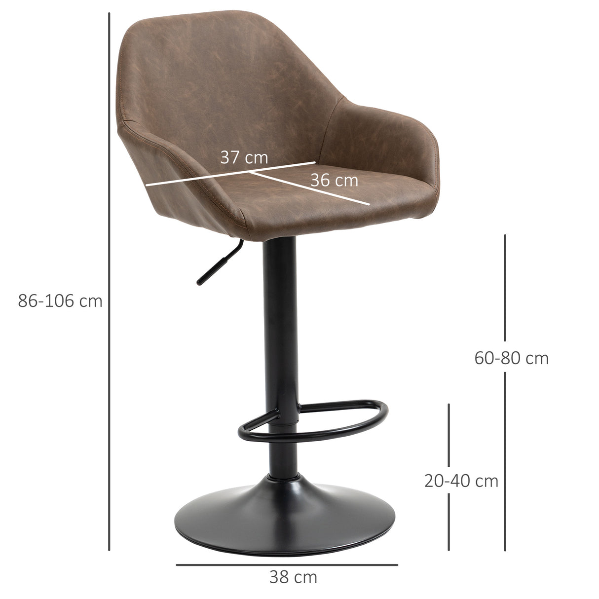 Faux Leather Bar Stools Height Adjustable Swivel in Set Of 2 - Velmora
