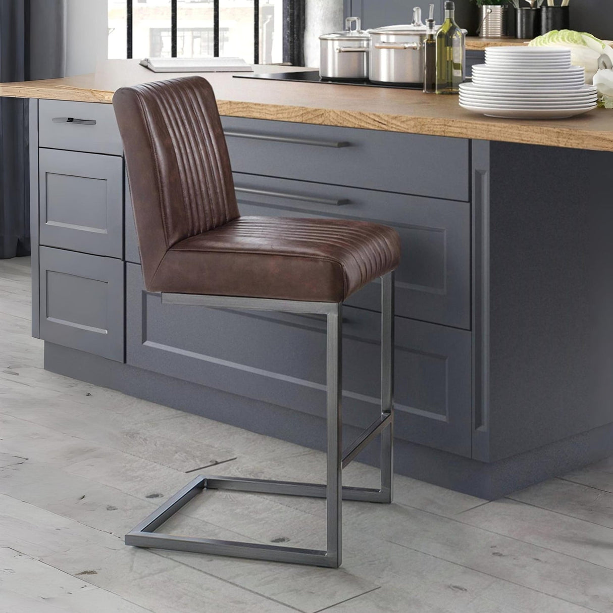 Faux Leather Bar Stools in Set Of 2 - Brooklyn