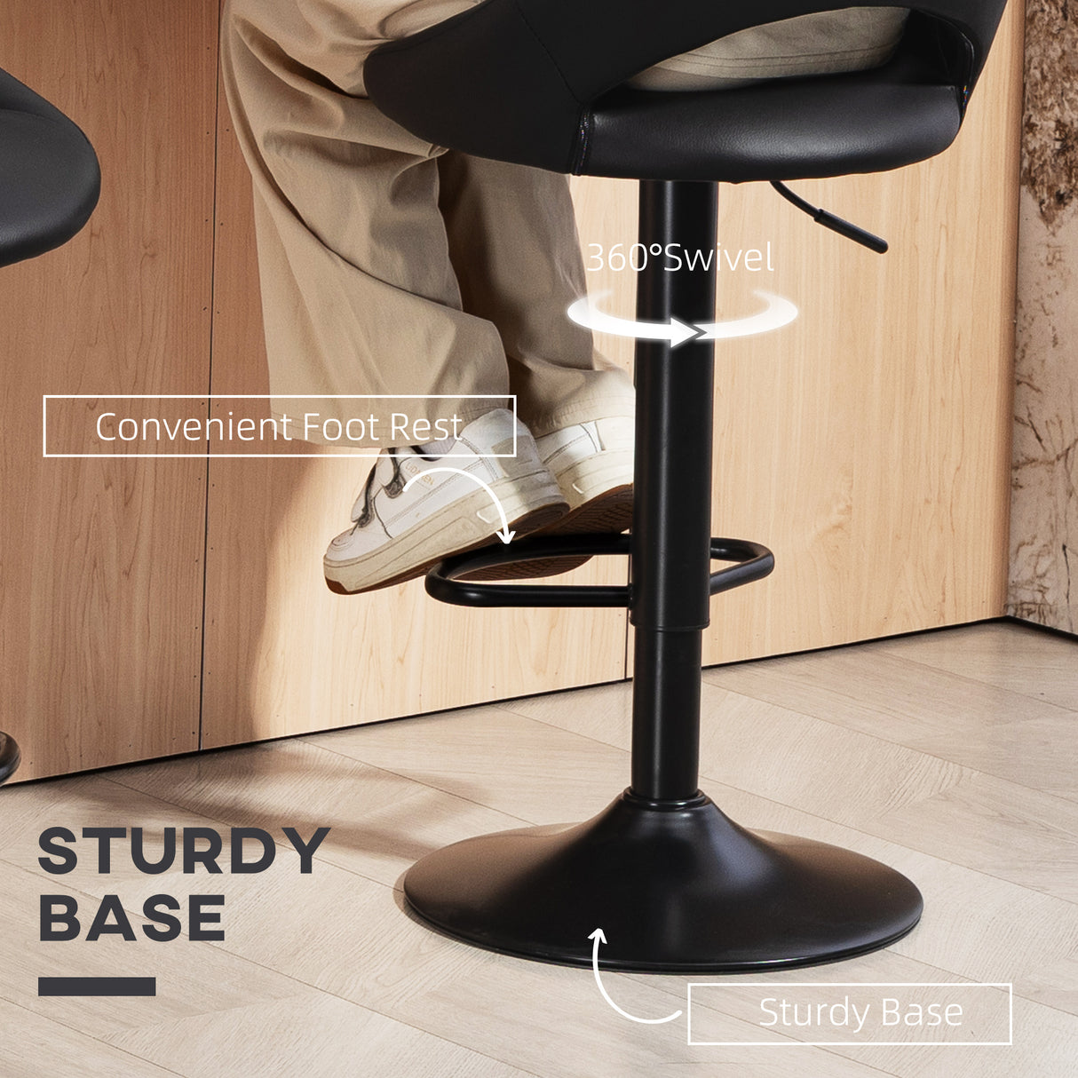 Faux Leather Barstools With Backrest And Footrest in Set Of 2 - Velmora