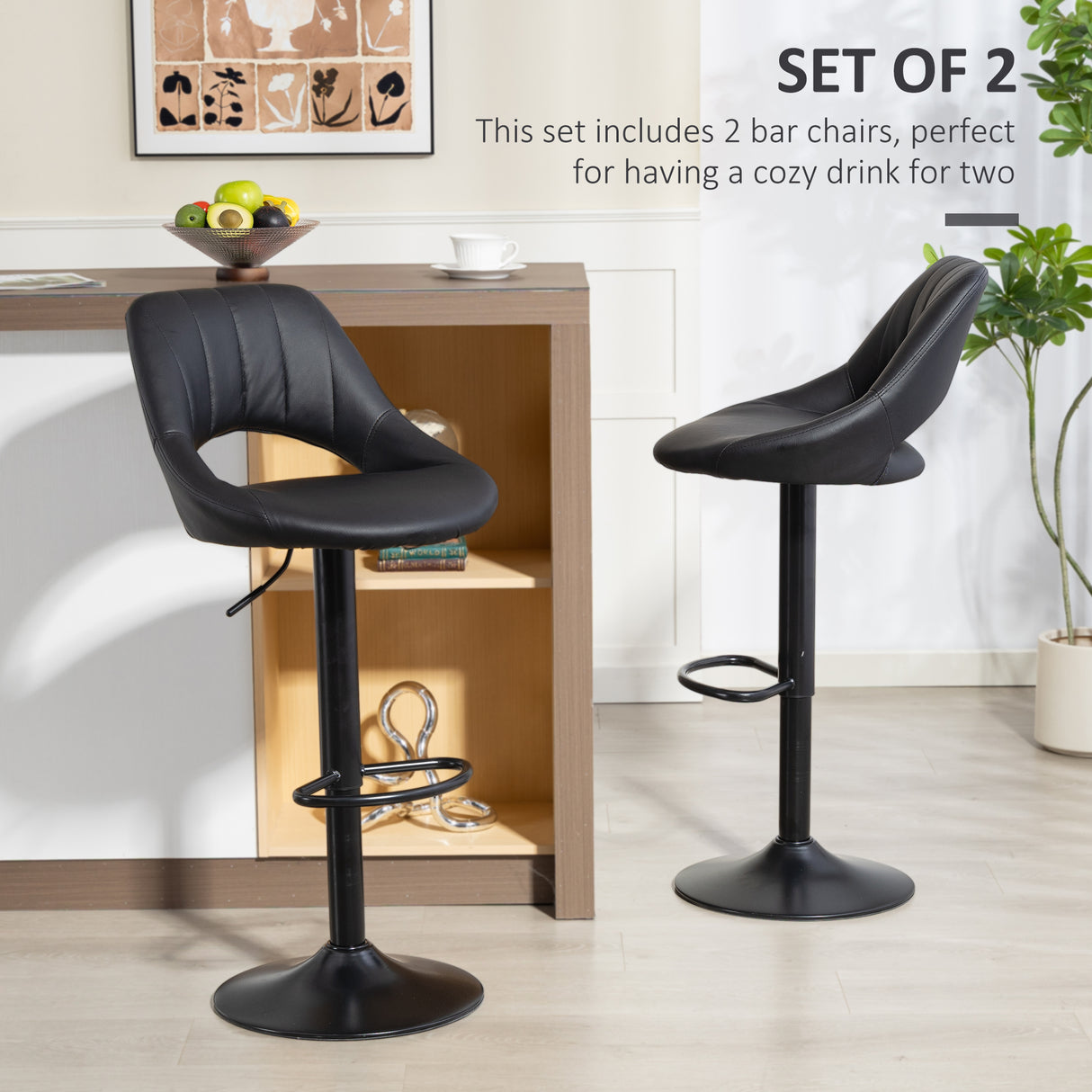 Faux Leather Barstools With Backrest And Footrest in Set Of 2 - Velmora