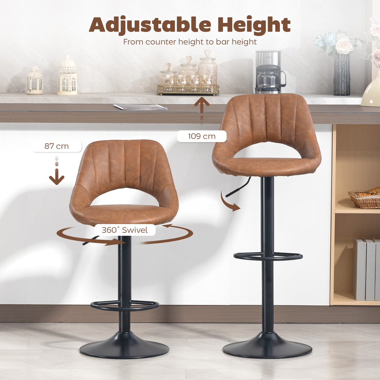 Faux Leather Barstools With Backrest And Footrest in Set Of 2 - Velmora