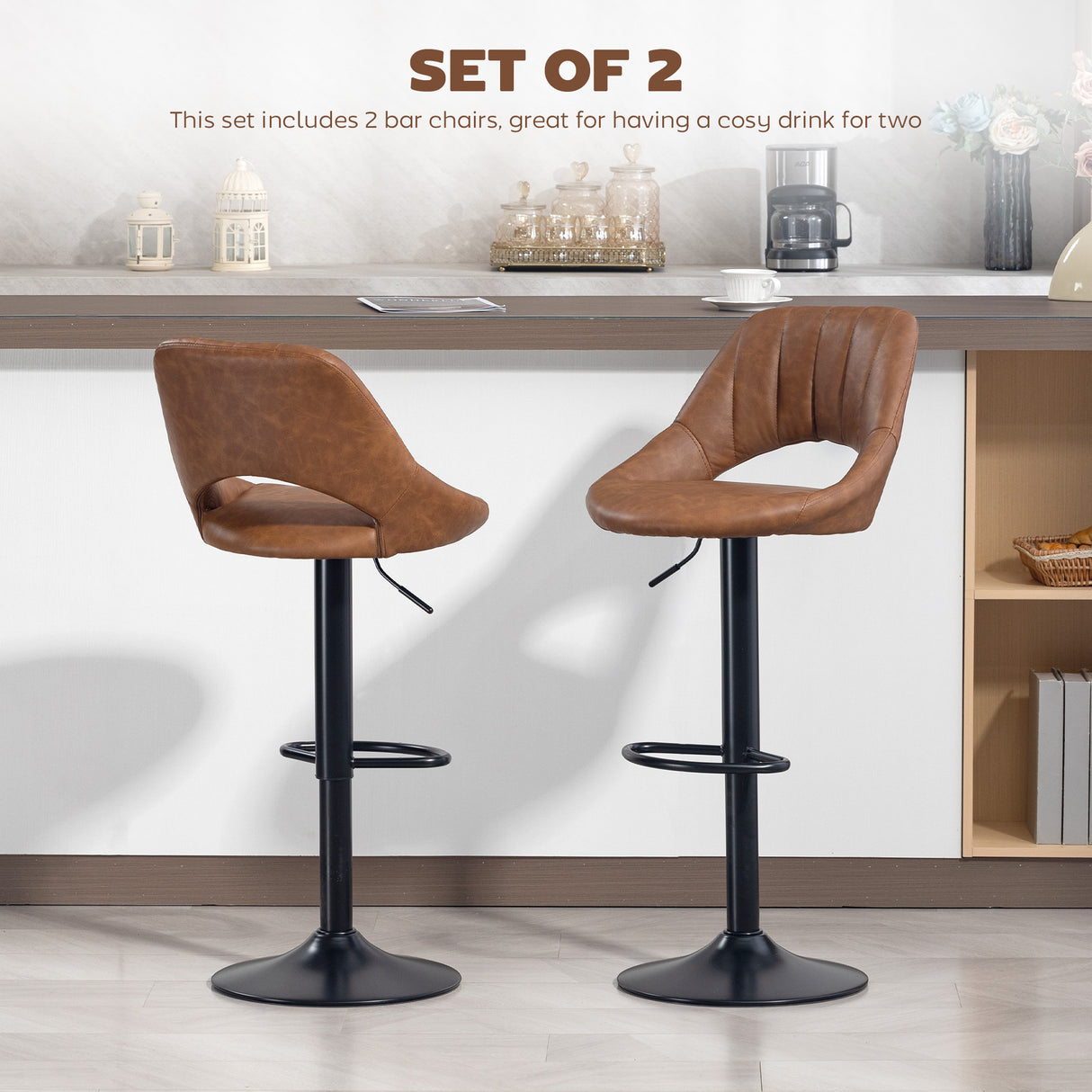 Faux Leather Barstools With Backrest And Footrest in Set Of 2 - Velmora