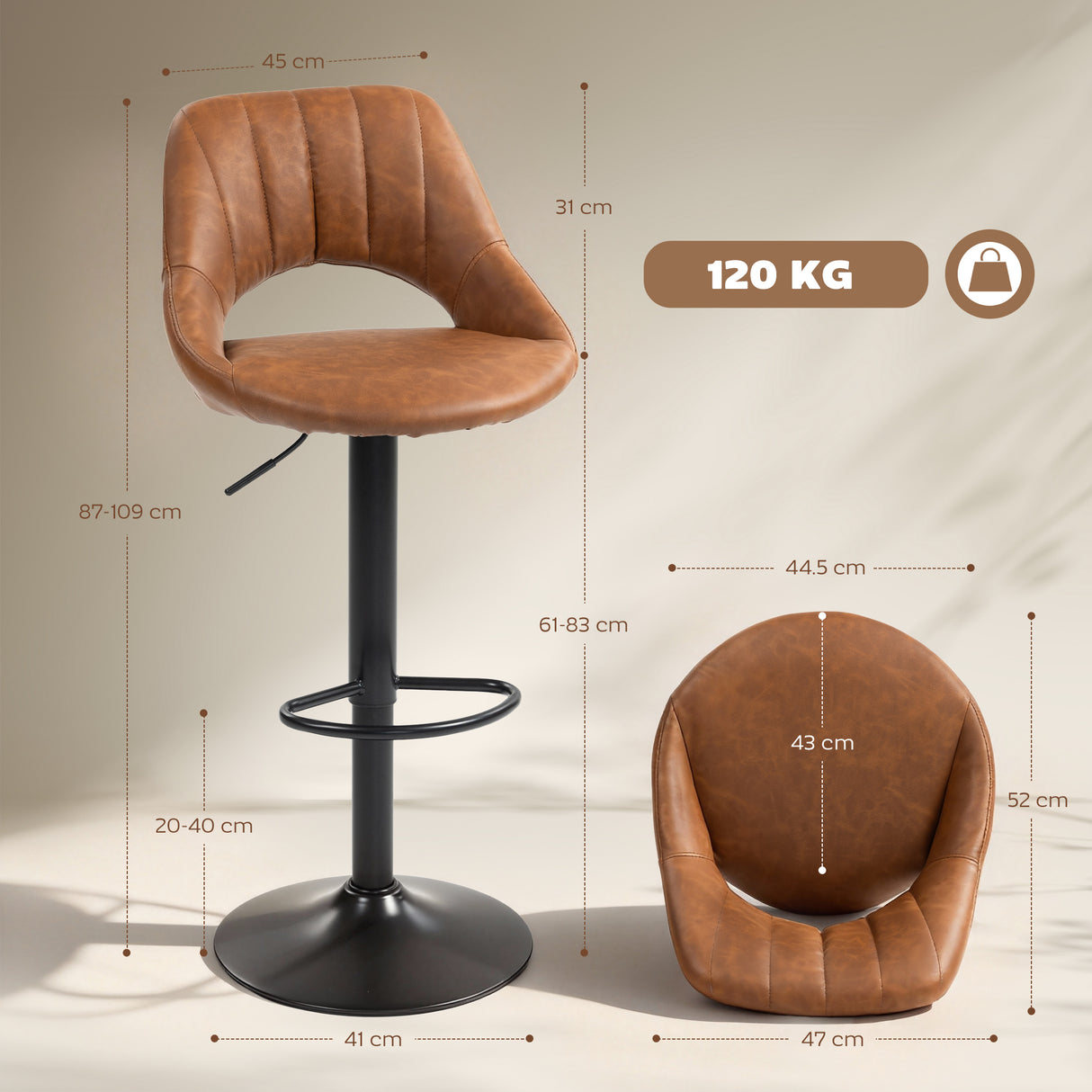 Faux Leather Barstools With Backrest And Footrest in Set Of 2 - Velmora