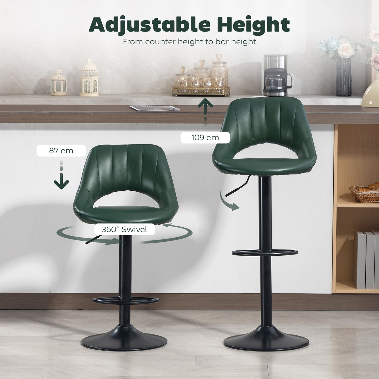 Faux Leather Barstools With Backrest And Footrest in Set Of 2 - Velmora