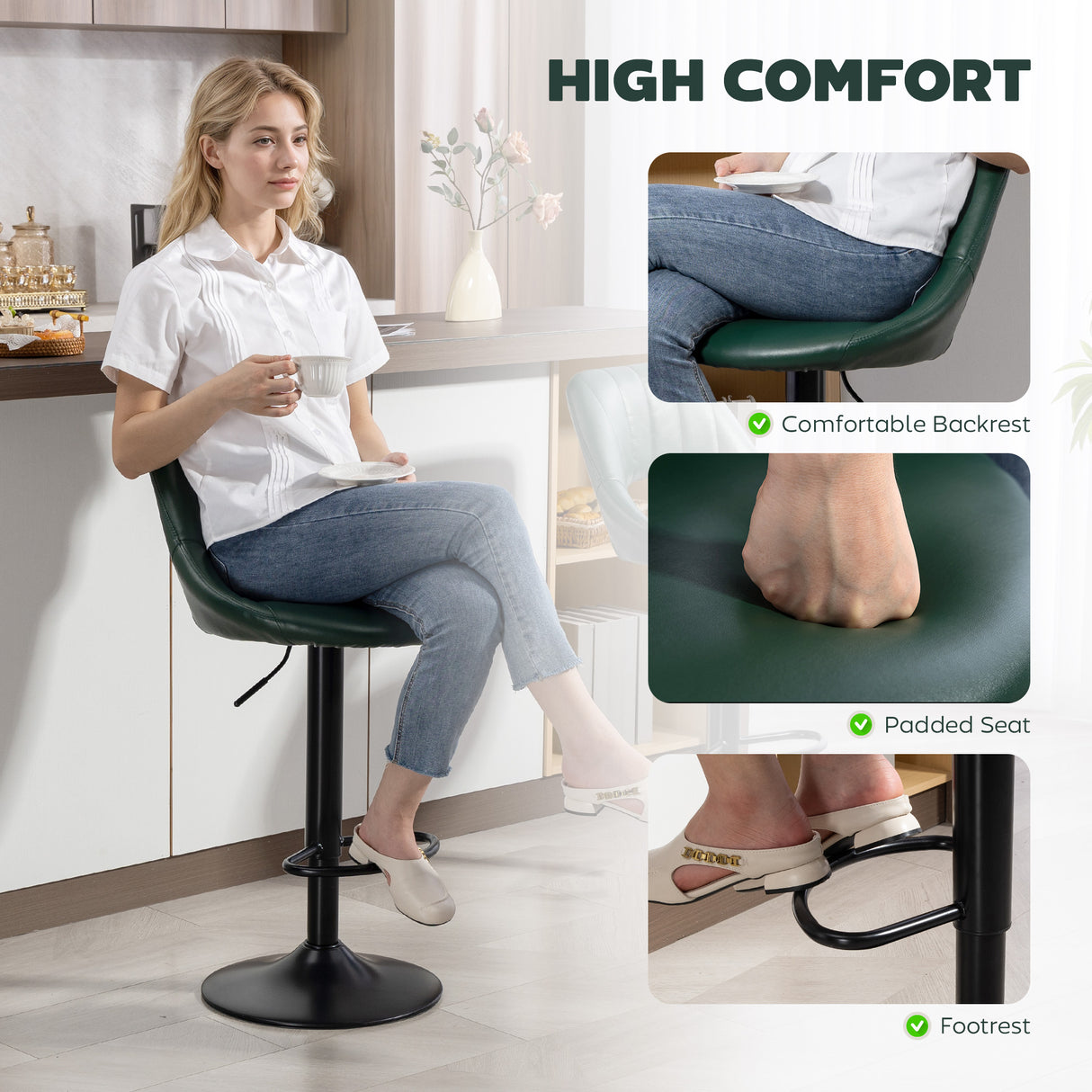 Faux Leather Barstools With Backrest And Footrest in Set Of 2 - Velmora