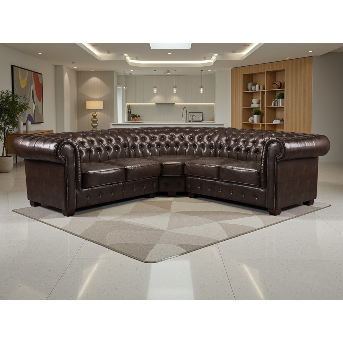 Faux Leather Corner Sofa Large - Chesterfield