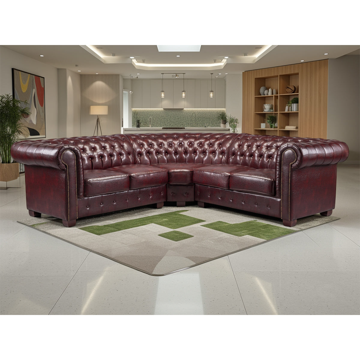 Faux Leather Corner Sofa Large - Chesterfield